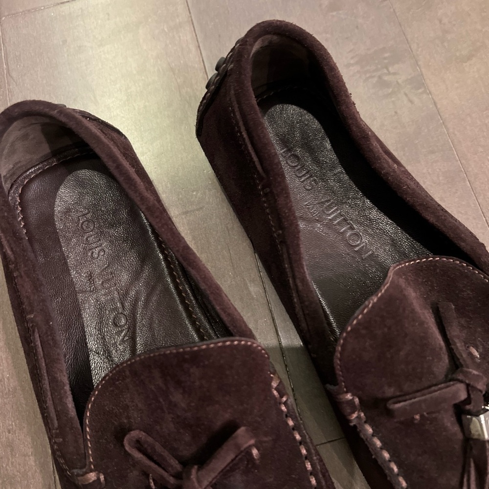 Louis Vuitton Brown Suede Shoes Moccasin Size 8.5 Excellent Condition Tassel - Picture 6 of 11